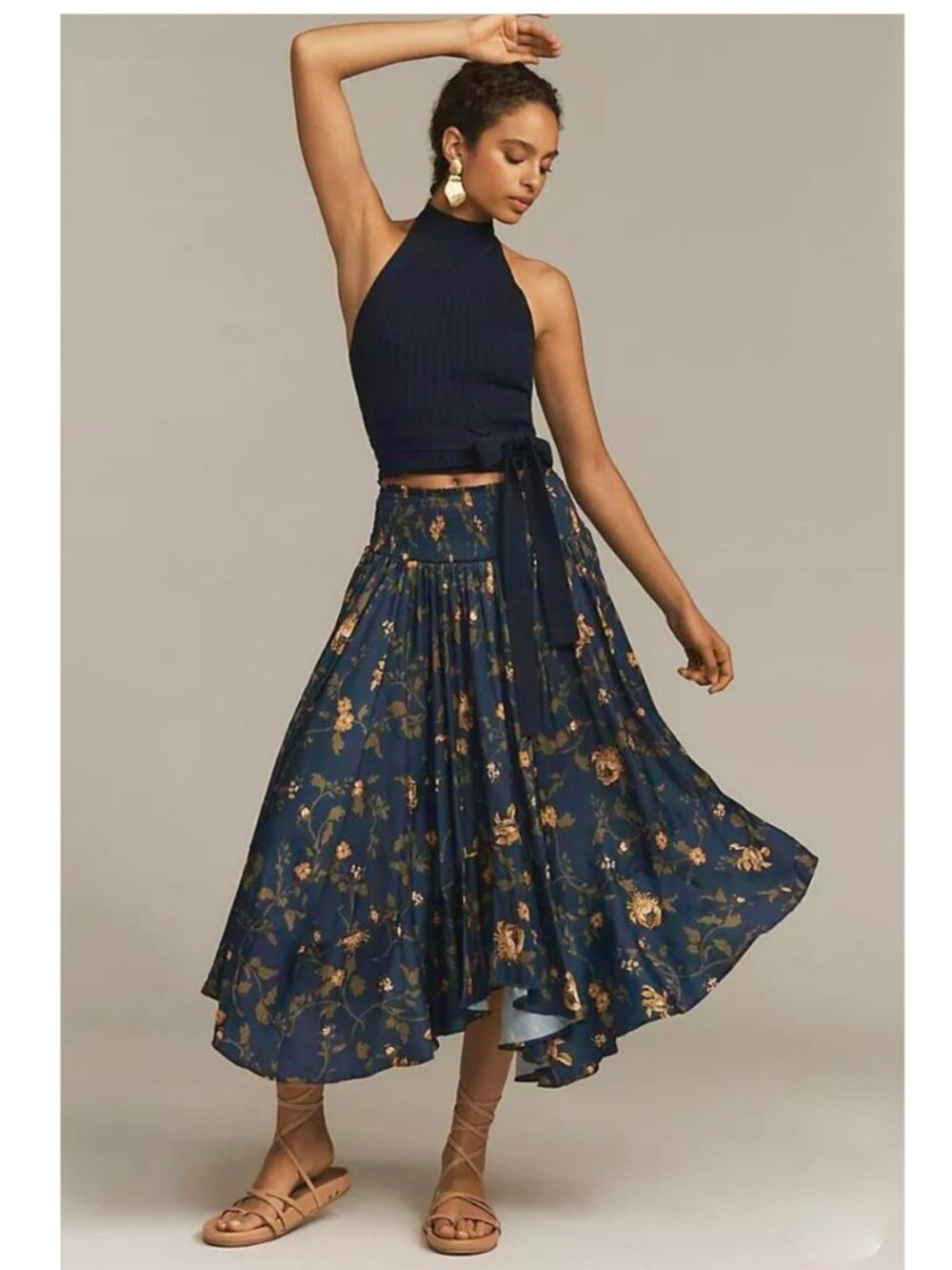 By Anthropologie Winslow Midi Skirt Handkerchief Hem Pockets Blue Boho Small